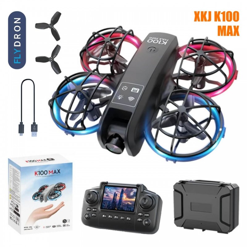 Квадрокоптер XKJ K100 Max – дрон з камерою, FPV, 5G Wi-Fi, Екран на пульті 3,15 дюйми, 3D-перевороти на 360 градусів, до 10 хвилин, до 80 м, Кейс