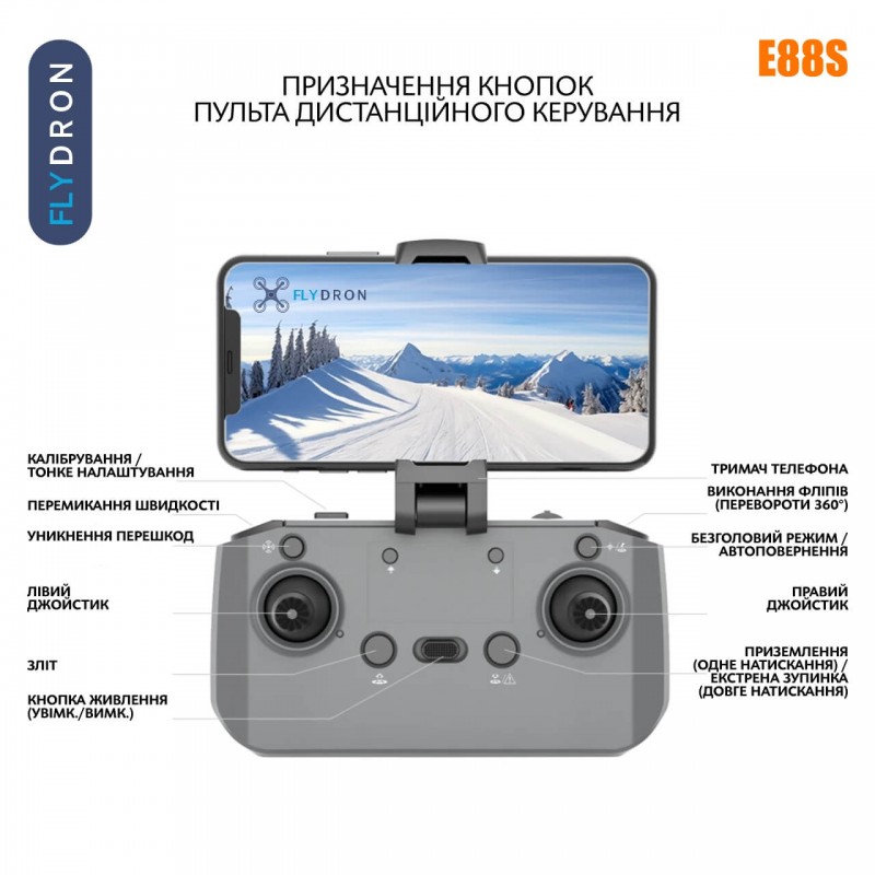 Квадрокоптер E88S – дрон з HD камерами, БК мотори, Функція FPV, Уникнення перешкод, Оптичне позиціювання, до 15 хвилин, до 150 м