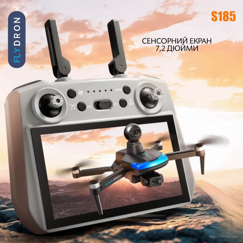 Квадрокоптер S185 Black – дрон з 2.7K і HD камерами, БК мотори, FPV, GPS, 5G Wi-Fi, EIS, 3-осьовий підвіс, Уникнення перешкод, Сенсорний екран 7,2" на пульті, до 23 хвилин, до 5 км, Сумка
