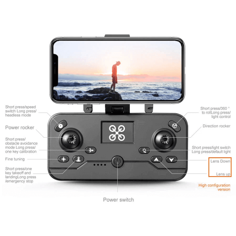 Квадрокоптер RC V10 Black − дрон з 4K і HD камерами, FPV, уникнення перешкод, барометр, до 20 хв у кейсі