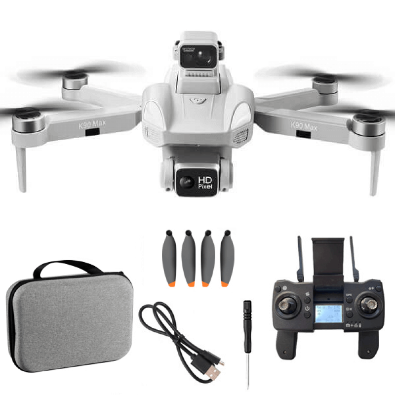 Квадрокоптер RC K90 Max Gray − дрон з 4K і HD камерами, GPS, БК мотори, запобігання перешкод, до 1200м, 28 хв у кейсі + злітний майданчик