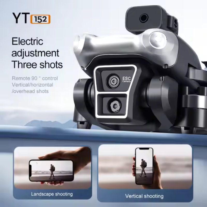 Квадрокоптер YT152 - Дрон з безщітковим двигуном, дальністю польоту 100 м, три камери, Wi-Fi 2.4G, функція 360-градусного обходу перешкод, час польоту до 8 хв.