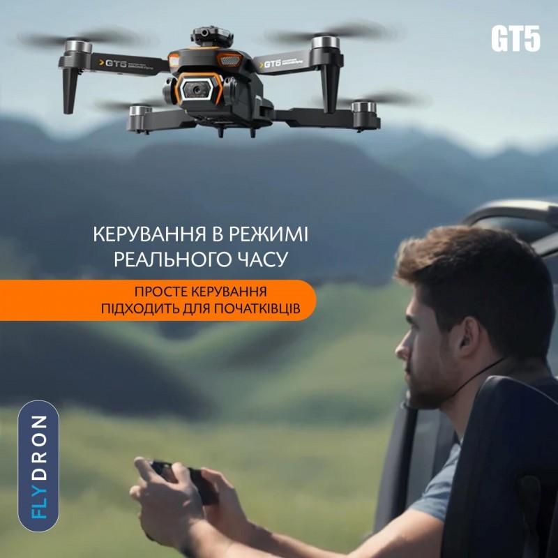 Квадрокоптер GT5 – дрон з 4K і HD камерами, FPV, БК двигуни, АКБ у комплекті, Уникнення перешкод, 3D-перевороти на 360 градусів, до 14 хвилин, до 100 м
