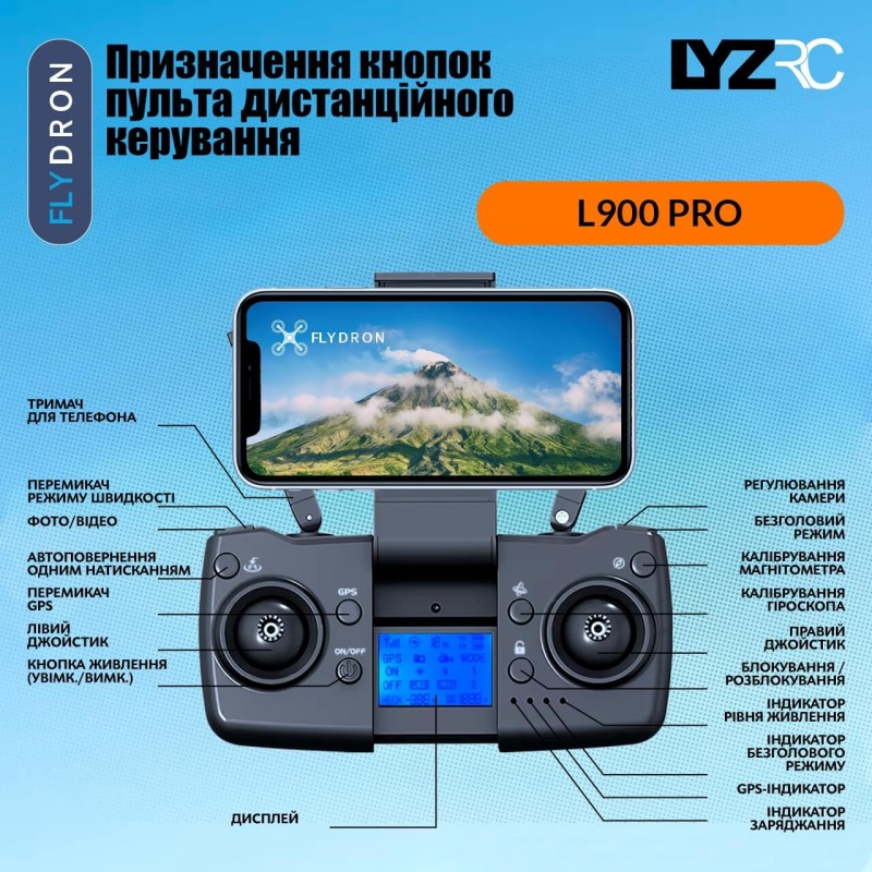 Квадрокоптер LYZRC L900 Pro Black - дрон з 4K і HD камерами, ESC, FPV, GPS, БК мотори, до 1200м, 28 хвилин, кейс