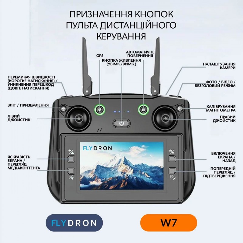 Квадрокоптер W7 дрон з камерою, РК екран з 4K, HD ESC, GPS до 1000 м. 20 хв. польоту