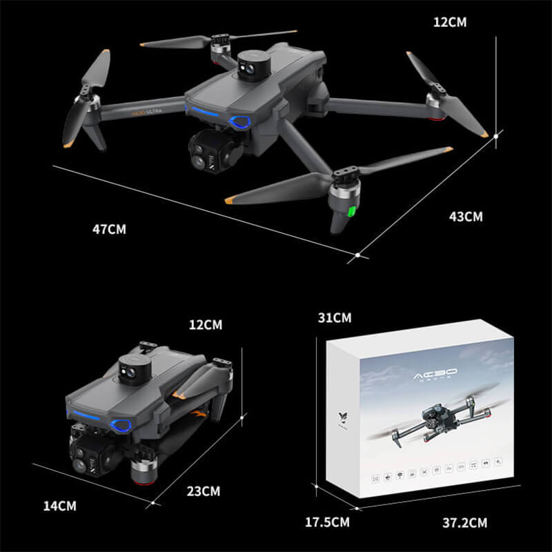 Квадрокоптер AE30 Max — дрон з 4K камерою, 3-осьовим підвісом, GPS, сенсорним пультом управління 7,2", лазерним уникненням перешкод, FPV до 8 км, до 45 хвилин польоту, з сумкою