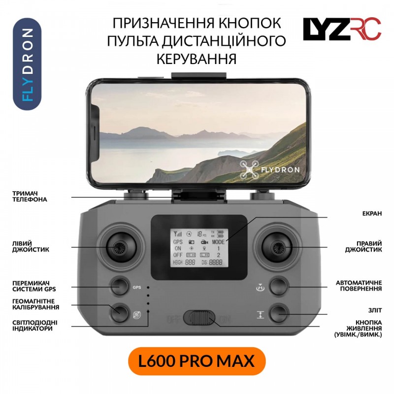 Квадрокоптер LYZRC L600 PRO MAX дрон - 4K, 3 осьовий підвіс PTZ HD, Подвійна камера, Лазерне уникнення перешкод, Безколекторний двигун ,GPS 5G WIFI RC FPV, Дальність 3000м, Час польоту до 30 хв.