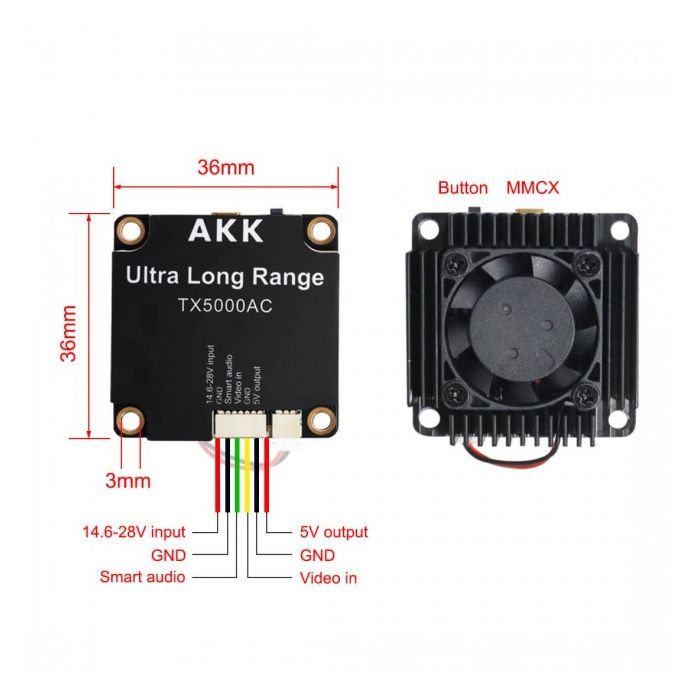 Відеопередавач (VTX) AKK Ultra Long Range 5W 4.9G-6G 96CH (TX5000AC)
