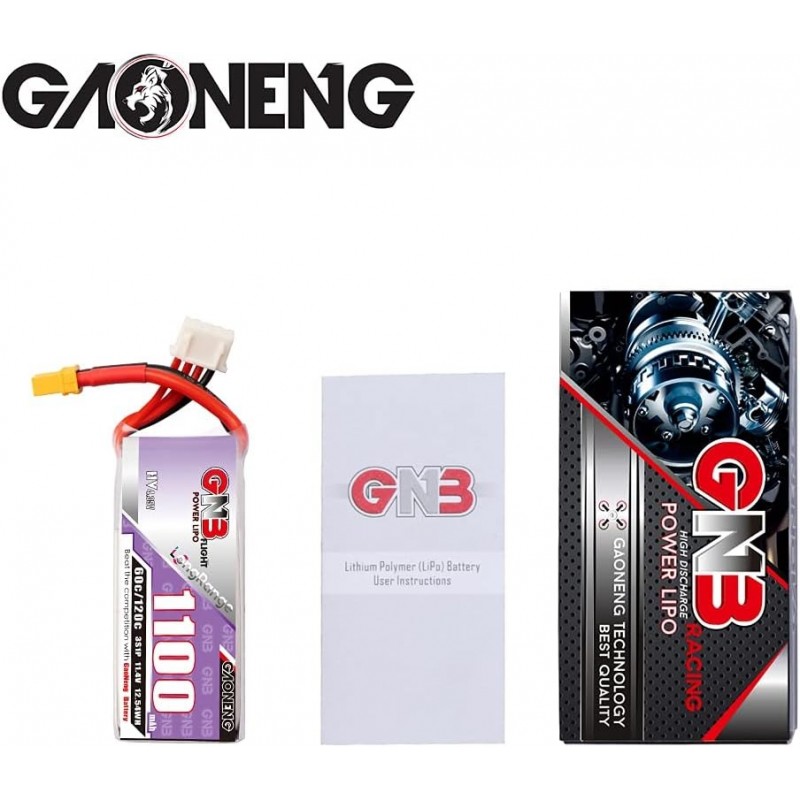 Акумулятор GAONENG GNB LiPo 3S 1100 мАг 1100 мАг 11,4 В HV 60C з роз'ємом XT30 для FPV дронів розміром 90-130 мм, 2,5-дюймовий дрон