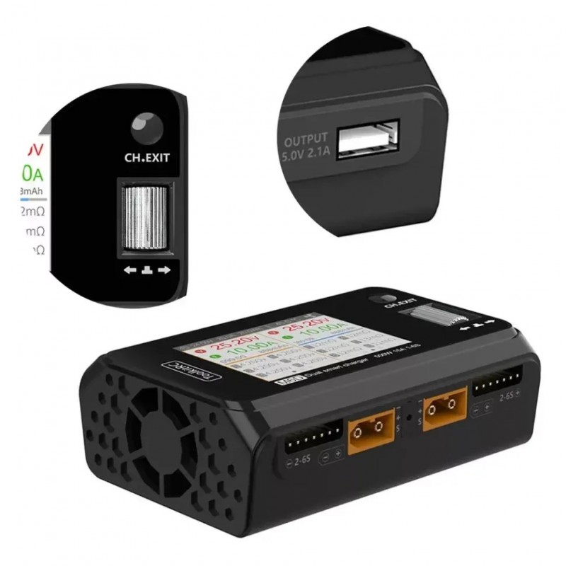 Зарядний пристрій ToolkitRC M6D 500W - двоканальна зарядка на 500 Вт для акумуляторів FPV дронів