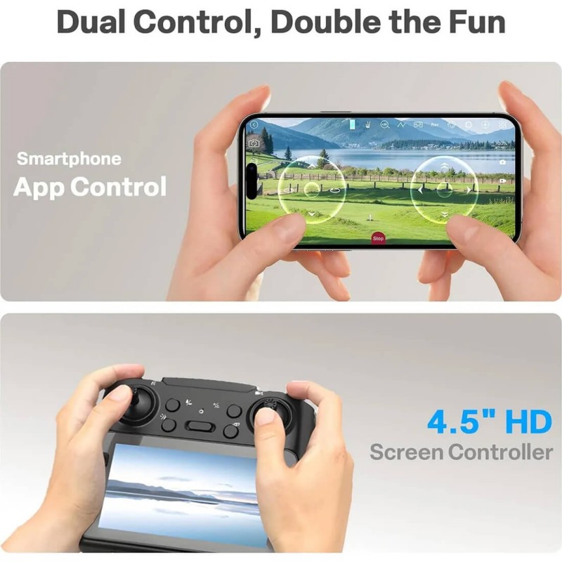 Квадрокоптер M23 - дрон з 4K камерою, FPV, пультом з екраном 4.5", безколекторними моторами, до 200 м, до 10 хвилин у кейсі (сірий)