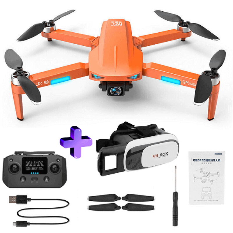 Квадрокоптер LYZRC L700 Pro Orange - дрон з 4K і HD камерами, FPV, GPS, БК мотори, до 1200м, 25 хвилин в кейсі + VR окуляри