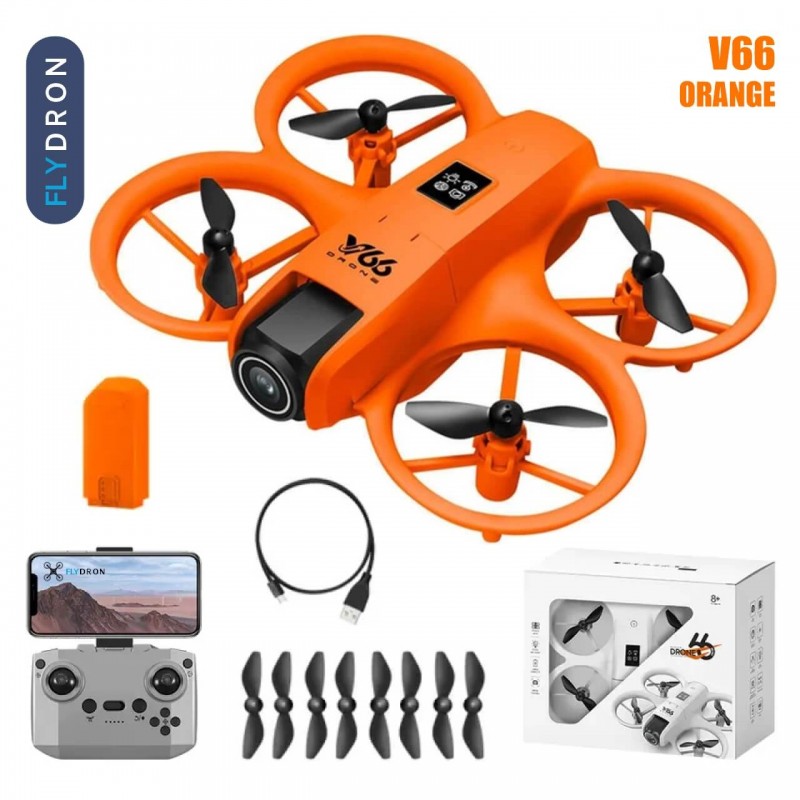 Квадрокоптер V66 Orange – дрон з 8K-камерою, FPV, 5G Wi-Fi, EIS, Уникнення перешкод, Гіроскоп, до 12 хвилин, до 200 м, 70 грамів