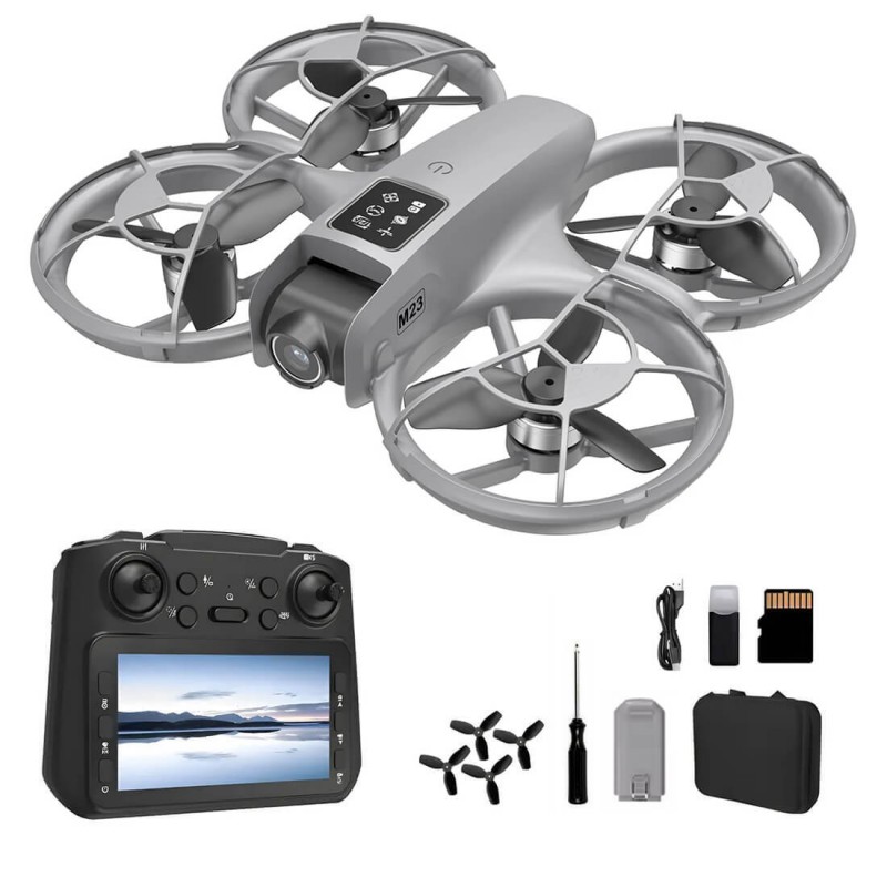 Квадрокоптер M23 - дрон з 4K камерою, FPV, пультом з екраном 4.5", безколекторними моторами, до 200 м, до 10 хвилин у кейсі (сірий)