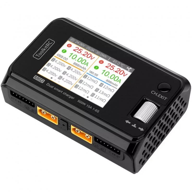 Зарядний пристрій ToolkitRC M6D 500W - двоканальна зарядка на 500 Вт для акумуляторів FPV дронів