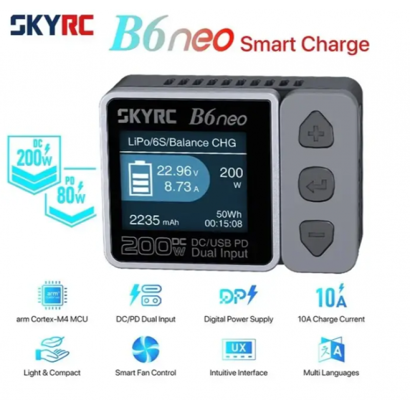 Зарядний пристрій SkyRC B6neo 80W/200W, USB‑PD 80 Вт, XT60, балансування 1–6S