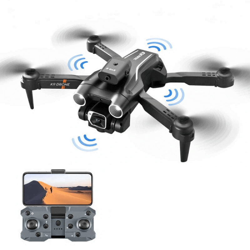 Квадрокоптер XKJ K9 Black – дрон з 4K і HD камерами, FPV, барометр, запобігання перешкод, до 15 хвилин в кейсі